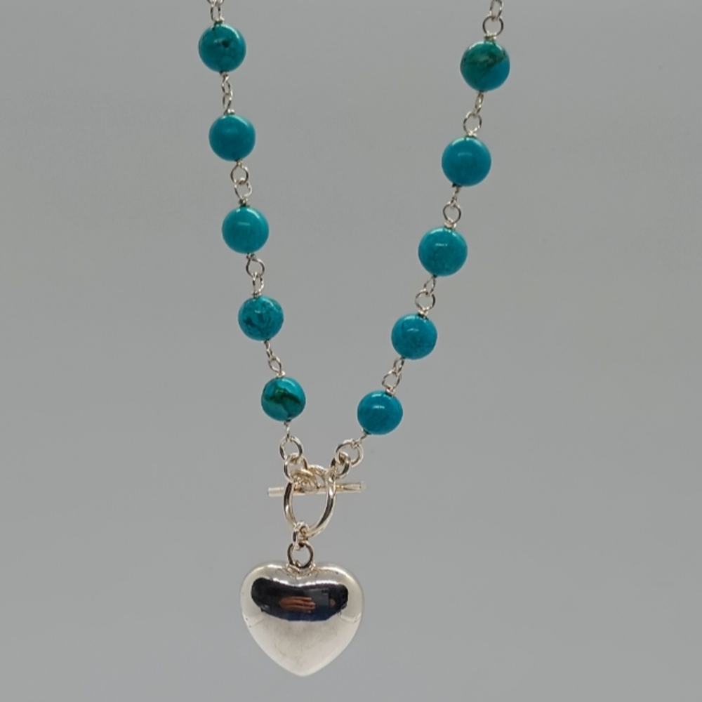 Turquoise Necklace with Chunky Heart Pendant .925 silver